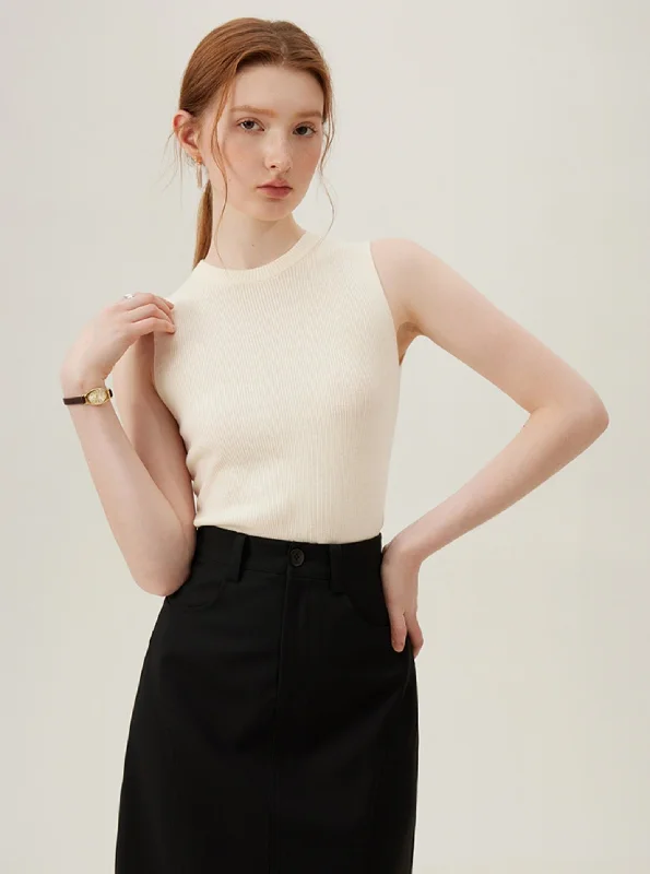 Ribbed Sleeveless Fitted Knit Top Exclusive Knit Top