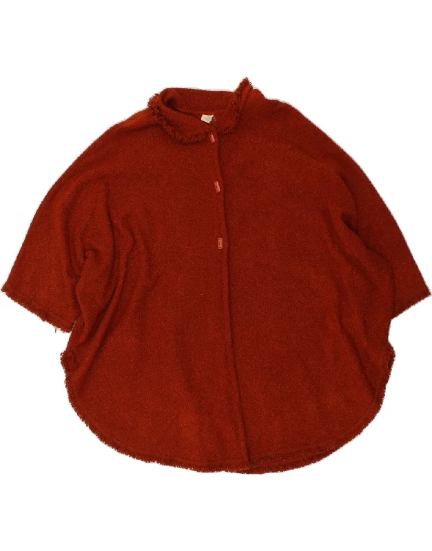 VINTAGE Womens Poncho Coat One Size Maroon Wool Front Pockets Side Pockets Patch Pockets