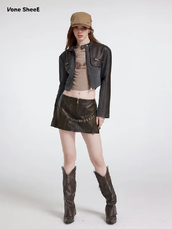 Knit splicing leather biker jacket【s0000007179】 Jacket Blazer Coat Jacket Blazer Coat Knit splicing leather biker jacket【s0000007179】 Jacket Blazer Coat Jacket Blazer Coat