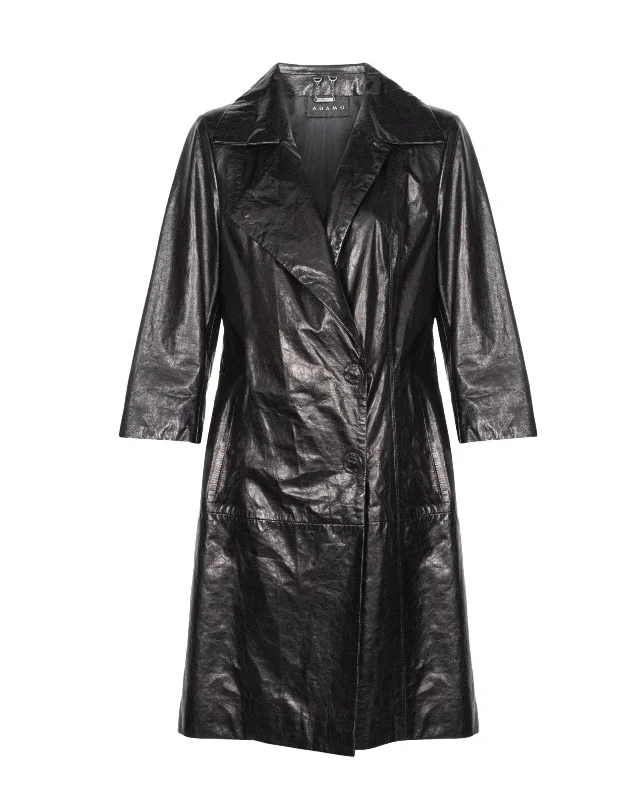 Black Long Leather Coat Blazer Duffle Coat Pea Coat