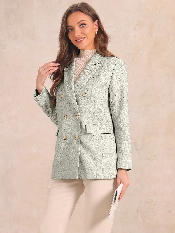 Lapel Collar Double Breasted Long Sleeve Work Office Blazer Women's Daily Blazer