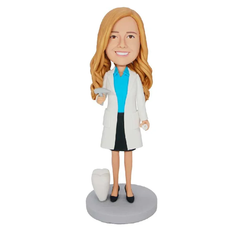 Custom Female Dentist Bobbleheads In White Coat With Tooth Asymmetrical Diagonal princess Custom Female Dentist Bobbleheads In White Coat With Tooth Asymmetrical Diagonal princess