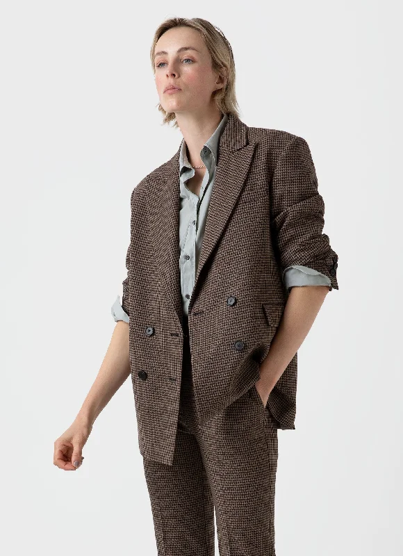 Women's Edie Campbell Double Breasted Blazer in Black/Tan Check Women's Luxurious Jacket Women's Edie Campbell Double Breasted Blazer in Black/Tan Check Women's Luxurious Jacket