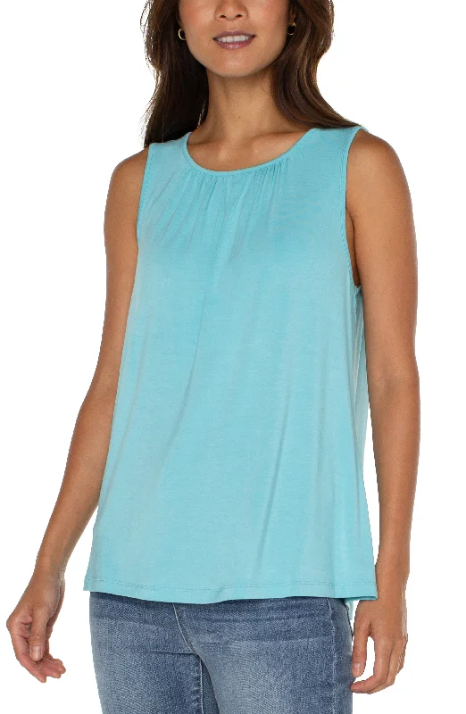 Slvless A Line Gathered Pleated Neck Knit Top LM8B66VMK Elegant Knit Top