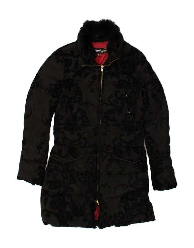 DESIGUAL Womens Padded Coat EU 36 Small Black Floral Polyester Houndstooth Jacket Shearling Jacket Fleece Jacket DESIGUAL Womens Padded Coat EU 36 Small Black Floral Polyester Houndstooth Jacket Shearling Jacket Fleece Jacket