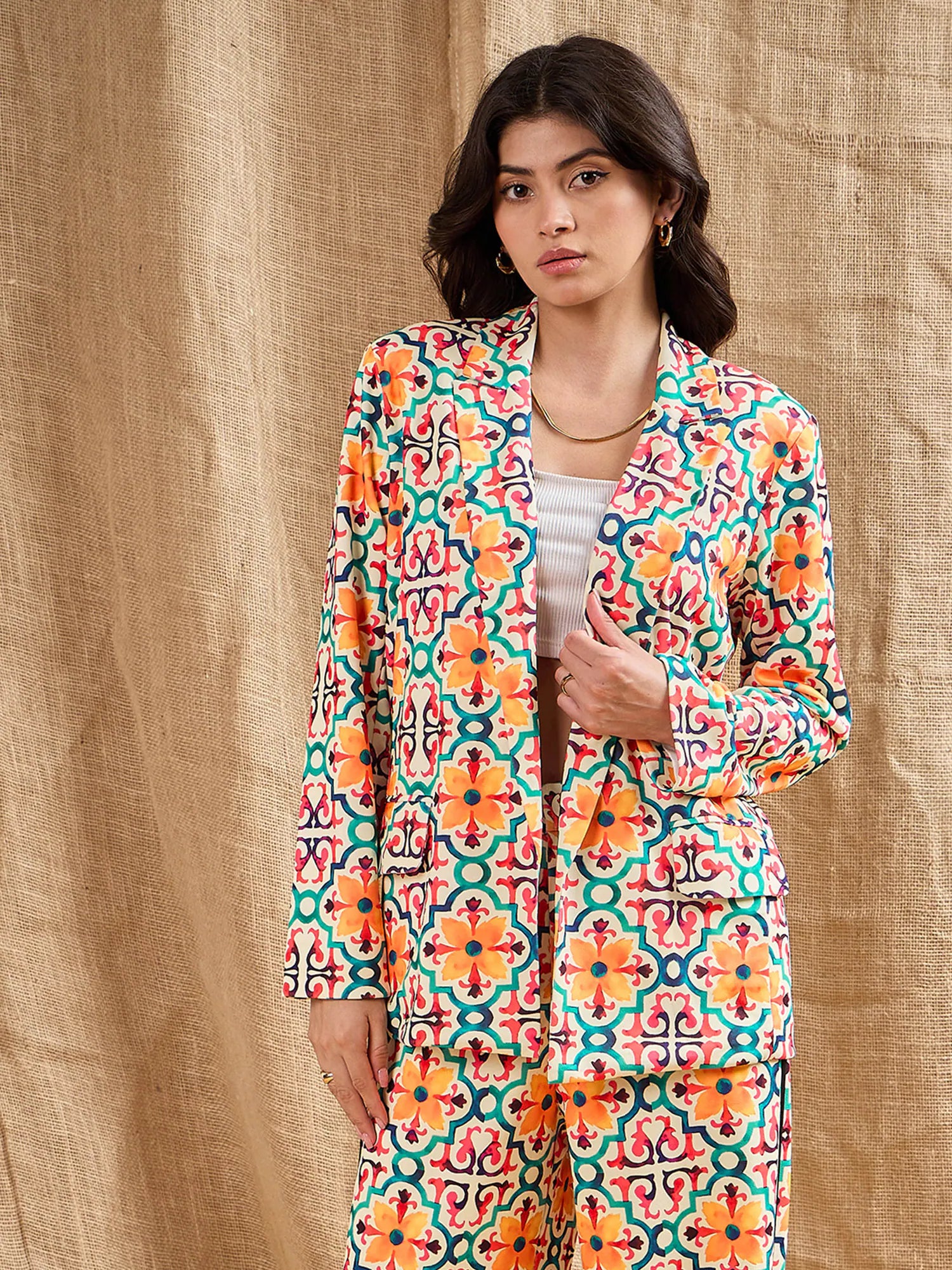Women Yellow Geometrical Printed Shawl Collar Blazer-SFJCKT6918 Women's Boutique Suit Women Yellow Geometrical Printed Shawl Collar Blazer-SFJCKT6918 Women's Boutique Suit