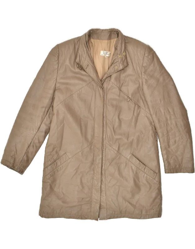 VINTAGE Womens Leather Coat IT 44 Medium Beige Leather Wool Cashmere Tweed