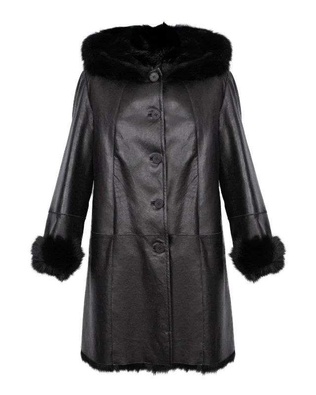 Black Long Leather Coat Trench Wool Cashmere