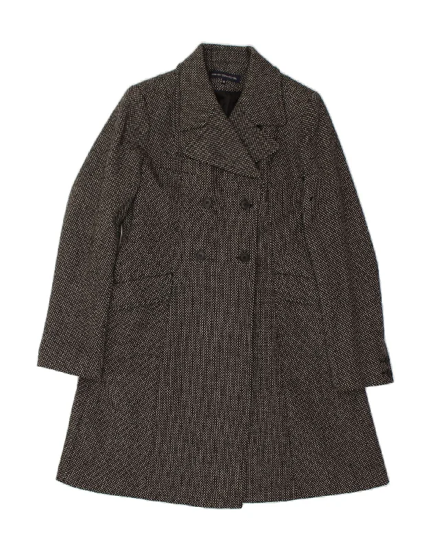 FRENCH CONNECTION Womens Double Breasted Coat UK 16 Large Black Polka Dot Cape Coat Herringbone Coat Tweed Coat FRENCH CONNECTION Womens Double Breasted Coat UK 16 Large Black Polka Dot Cape Coat Herringbone Coat Tweed Coat
