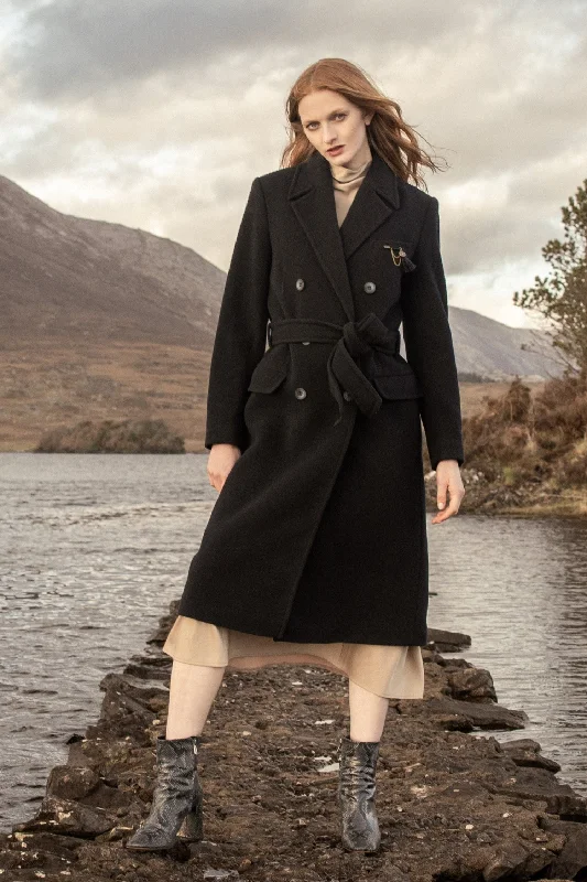 Clodagh Wool Coat - Navy Denim Leather Suede