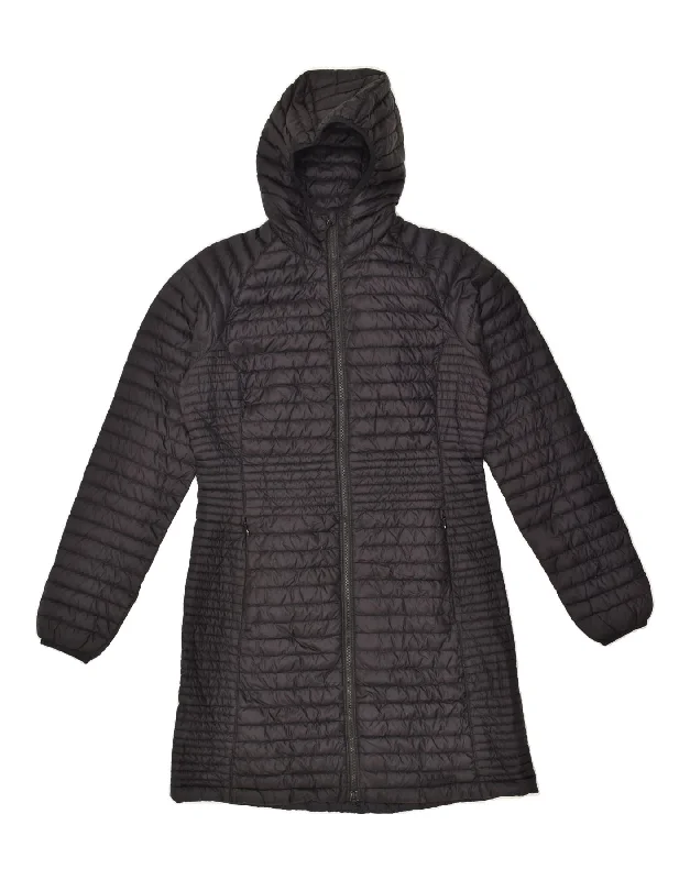 L.L.BEAN Womens Hooded Padded Coat UK 6 XS Black Nylon Knit Woven Fleece