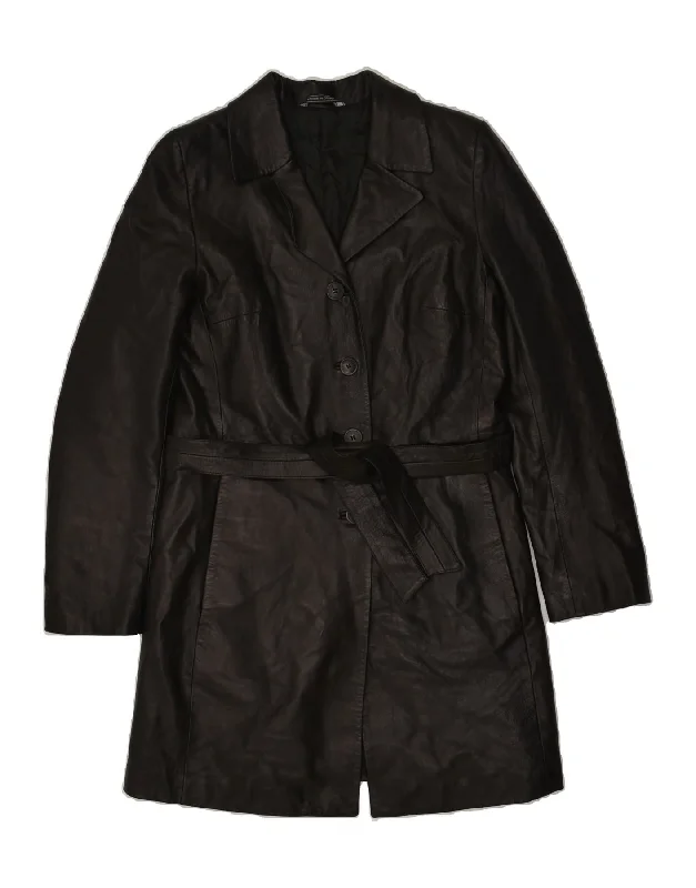 FLORENTIA Womens Leather Coat IT 42 Medium Brown Leather Trench Wool Cashmere