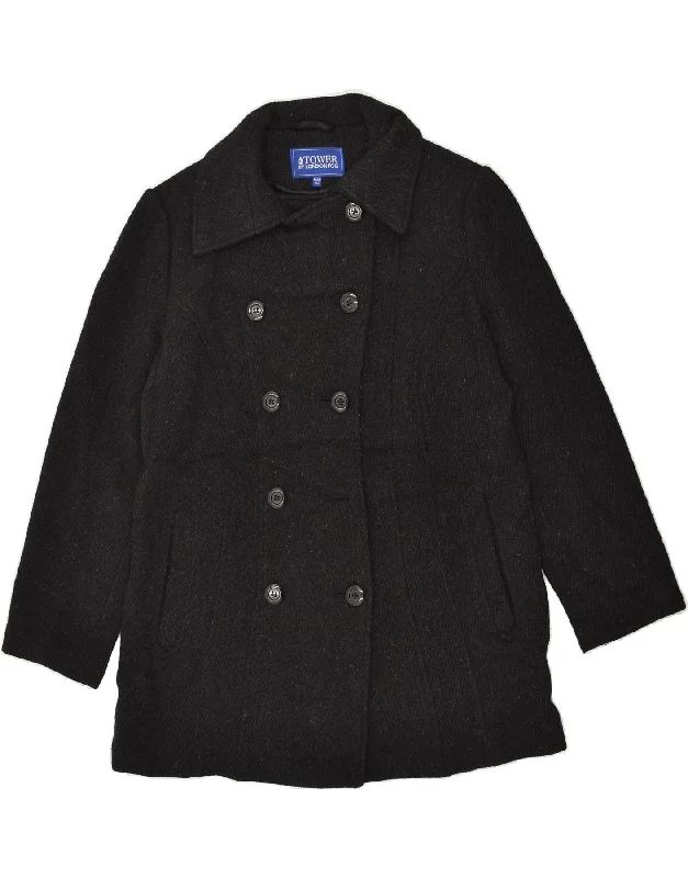 LONDON FOG Womens Double Breasted Coat UK 14 Medium Grey Wool Bodycon Sheath Shift