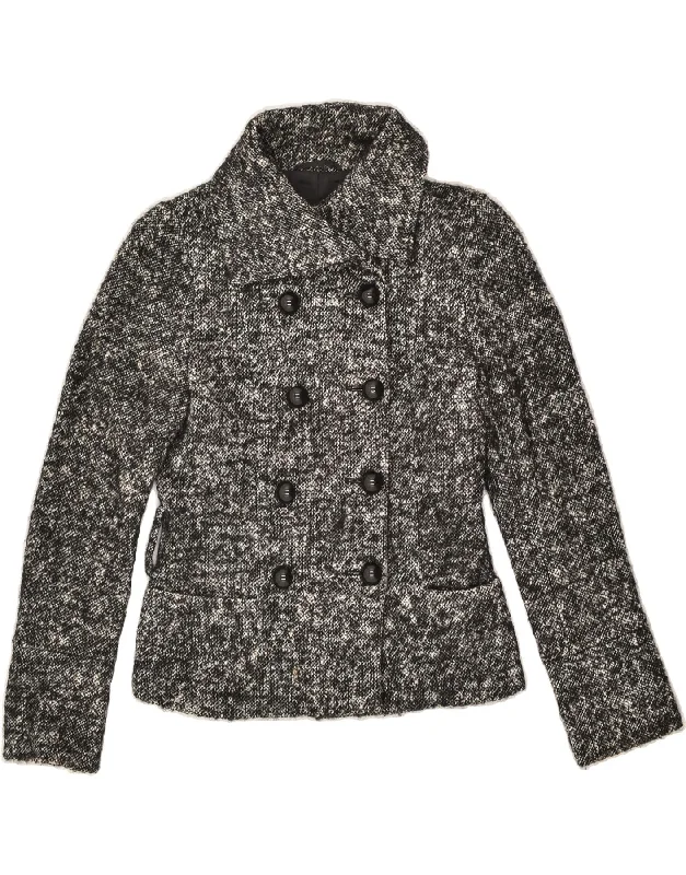 MASSIMO DUTTI Womens Pea Coat EU 36 Small Grey Flecked Cotton Cotton Linen Terry