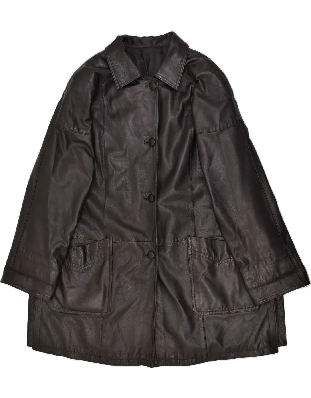 VINTAGE Womens Leather Coat UK 18 XL Black A-Line Ball Gown Mermaid