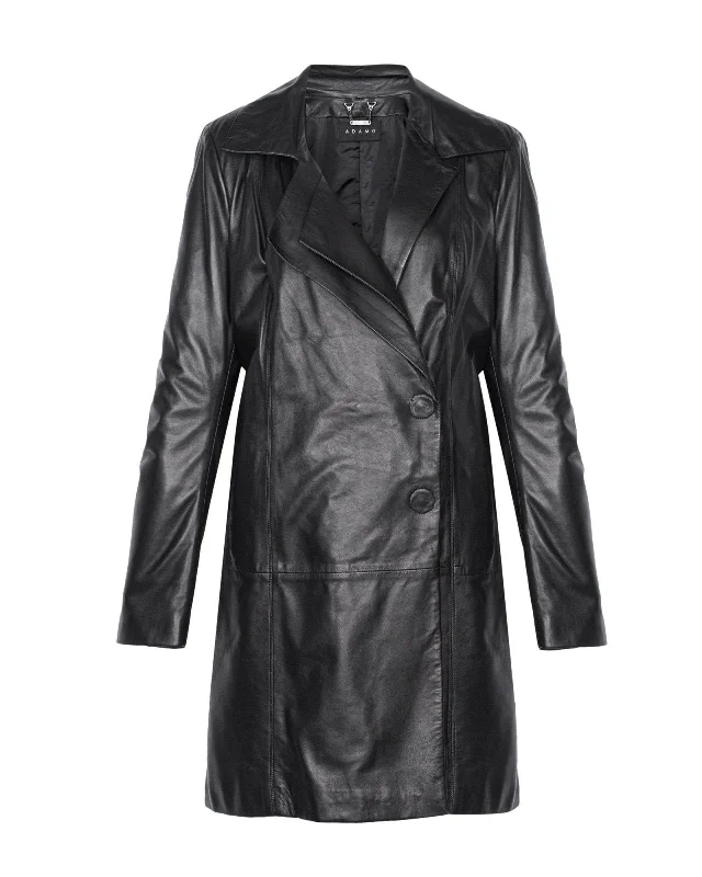 Black Leather Trench Coat Blouse Shirt Tunic