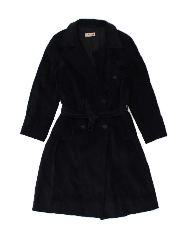 CORNICHE Womens Corduroy Coat UK 12 Medium Navy Blue Rayon Velvet Corduroy