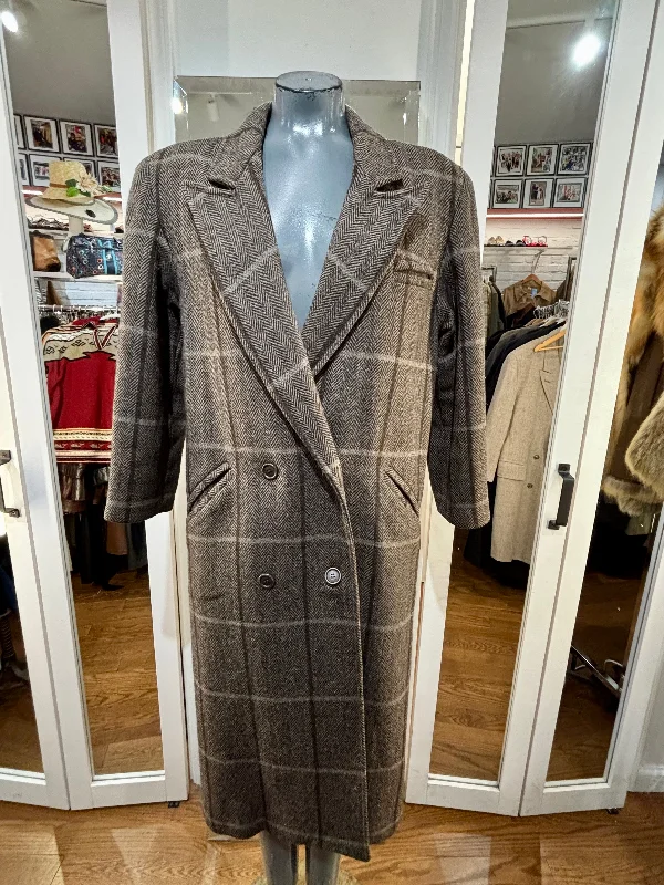 90’s Brown & Gray Tartan Coat By Herve Bernard Bomber Denim Leather