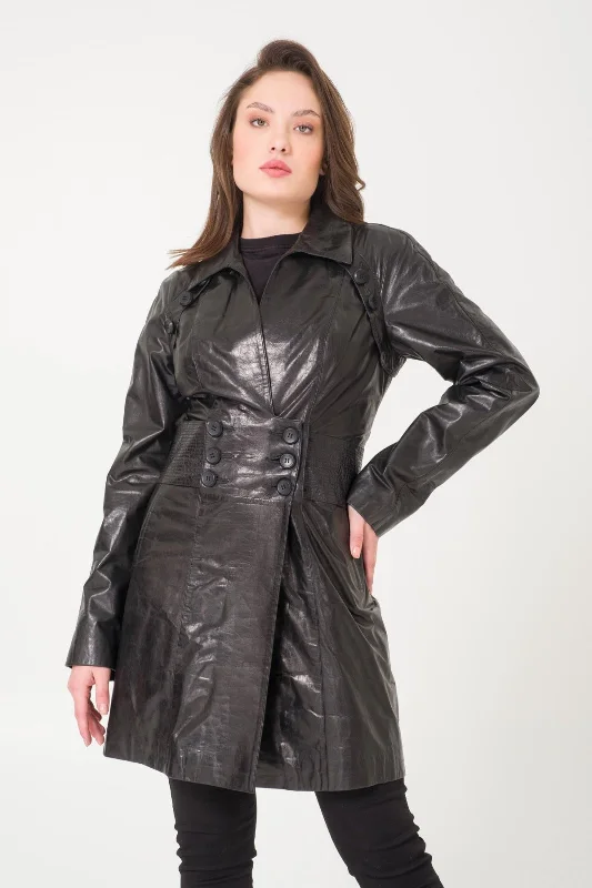 Black Leather Coat Nylon Polyester Spandex