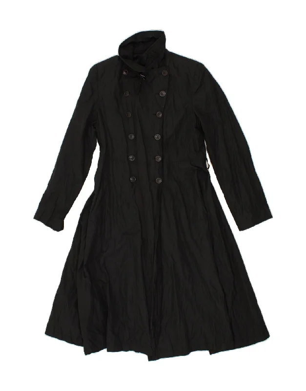 VINTAGE Womens Trench Coat UK 14 Medium  Black Cotton Fitted Loose Oversized