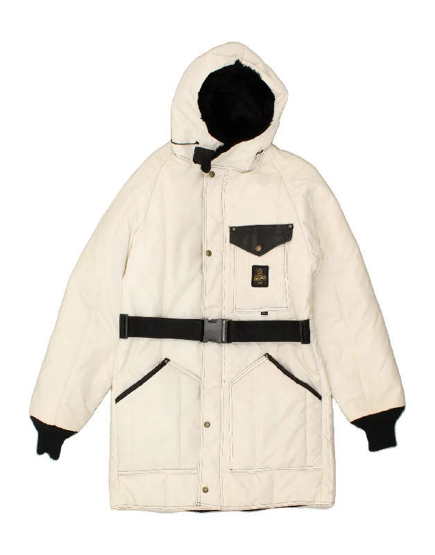 REFRIGIWEAR Womens Hooded Padded Coat UK 16 Large Off White Nylon Print Jacquard Embroidered REFRIGIWEAR Womens Hooded Padded Coat UK 16 Large Off White Nylon Print Jacquard Embroidered