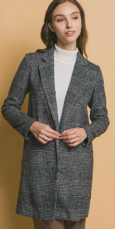 Plaid Notch Collar Coat Love Tree 80295 Jersey Tulle Batik