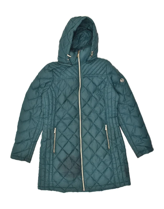 MICHAEL KORS Womens Hooded Padded Coat UK 12 Medium Green Polyester Cuffed Rolled Raglan MICHAEL KORS Womens Hooded Padded Coat UK 12 Medium Green Polyester Cuffed Rolled Raglan
