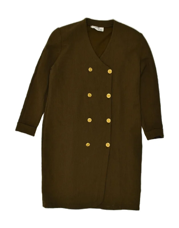 VINTAGE Womens Double Breasted Coat IT 48 XL Khaki Tailored Straight A-Line