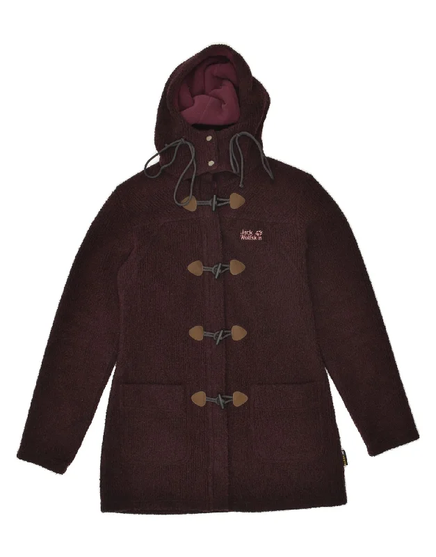 JACK WOLFSKIN Womens Hooded Duffle Coat UK 10 Small Burgundy Polyester Three-Quarter Sleeve Elbow Sleeve Wrist Sleeve JACK WOLFSKIN Womens Hooded Duffle Coat UK 10 Small Burgundy Polyester Three-Quarter Sleeve Elbow Sleeve Wrist Sleeve