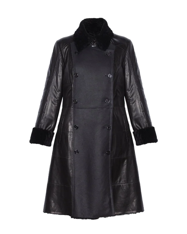 Black Leather Coat Satin Silk Chiffon