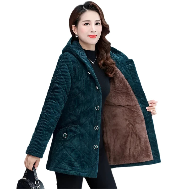 Corduroy Jackets for Women Solid Loose Hooded Outerwear Warm Casual Overcoats V-Neck Jacket Boat Neck Jacket Square Neck Jacket V-Neck Jacket Boat Neck Jacket Square Neck Jacket