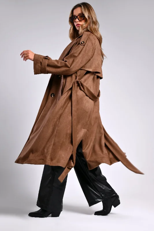 Brown Suede Coat Jersey Tulle Batik