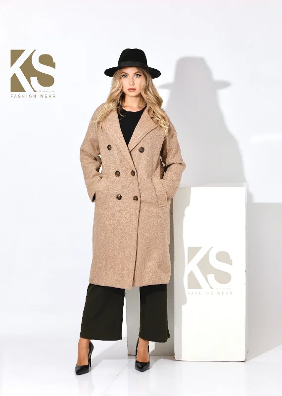 Double Breasted Coat Elasticated Drawstring Belted