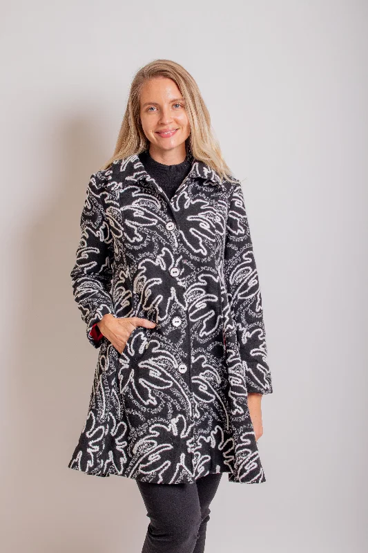 Black/ White Swing Coat Blazer Duffle Coat Pea Coat