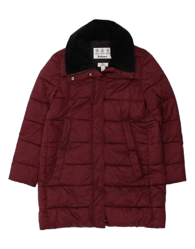 BARBOUR Womens Padded Coat UK 14 Large Maroon Turtleneck Wrap Cape