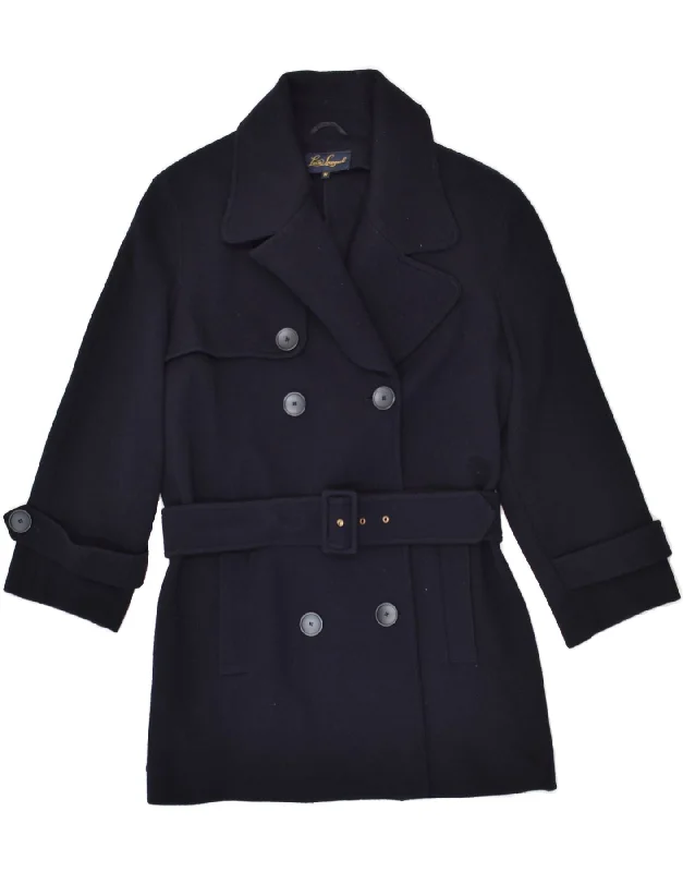 LUISA SPAGNOLI Womens Double Breasted Coat UK 14 Medium Navy Blue Mesh Canvas Denim