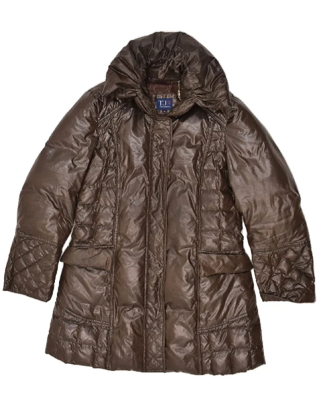 TRUSSARDI Womens Padded Coat IT 50 XL Brown Polyester Faux Fur Real Fur Shearling