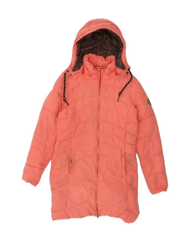 O'NEILL Womens Hooded Padded Coat UK 14 Medium Pink Polyester Lapel Coat Peter Pan Collar Coat Cowl Neck Coat O'NEILL Womens Hooded Padded Coat UK 14 Medium Pink Polyester Lapel Coat Peter Pan Collar Coat Cowl Neck Coat