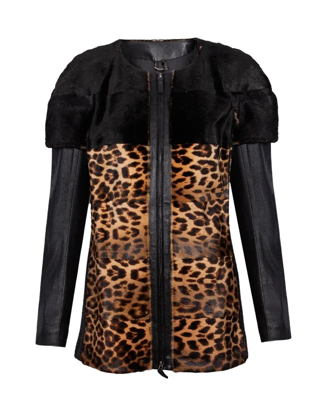 Leopard Pattern Fur Coat Anorak Windbreaker Fleece