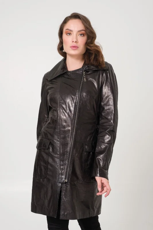 Black Leather Coat Wool Cashmere Tweed