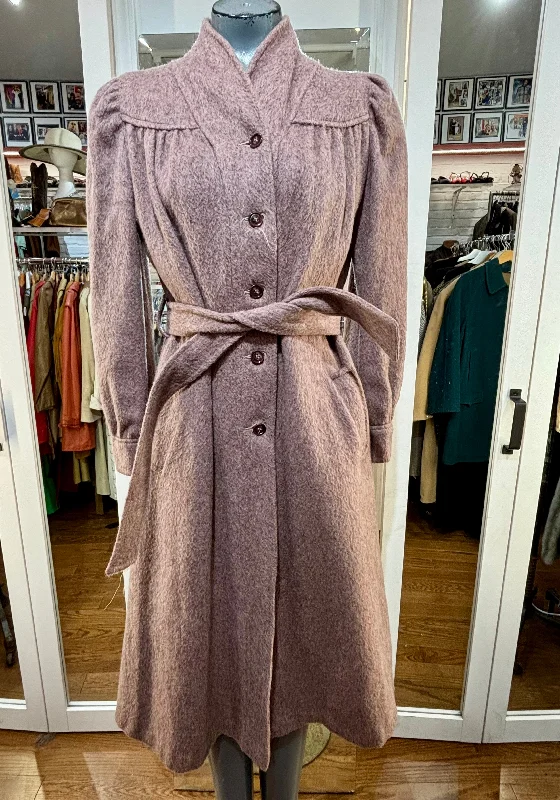 60's Pink Belted Wool Coat Zip Front Button Front Snap Front