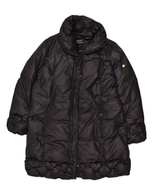 KRIZIA Womens Padded Coat UK 22 3XL Black Satin Silk Chiffon