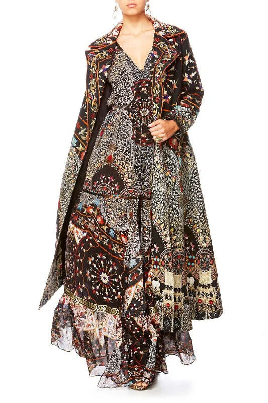 LONG OPEN COAT WITH WIDE COLLAR CHAMBER OF REFLECTIONS Appliqued Beaded Sequined