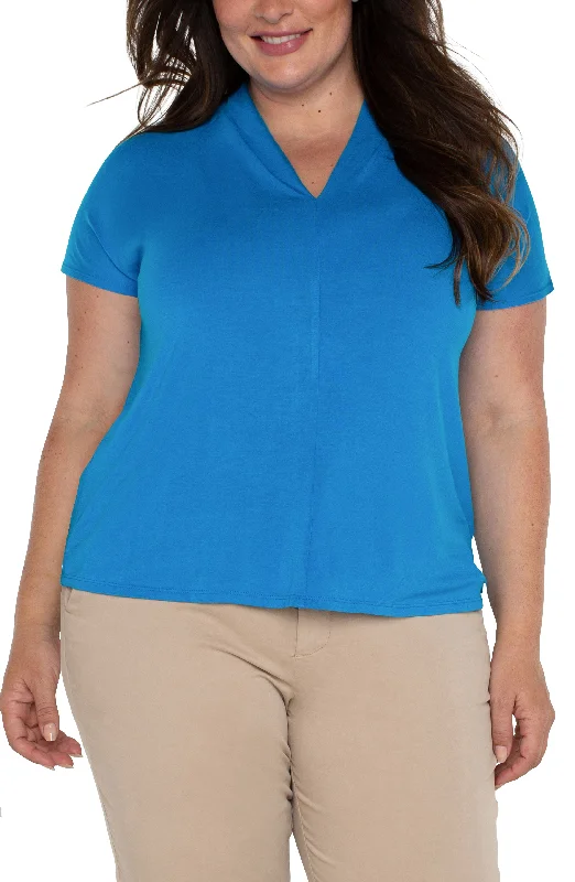 Liverpool Shawl Collar Short Sleeve Dolman Knit Top (diva blue) Comfortable Knit Tee Liverpool Shawl Collar Short Sleeve Dolman Knit Top (diva blue) Comfortable Knit Tee