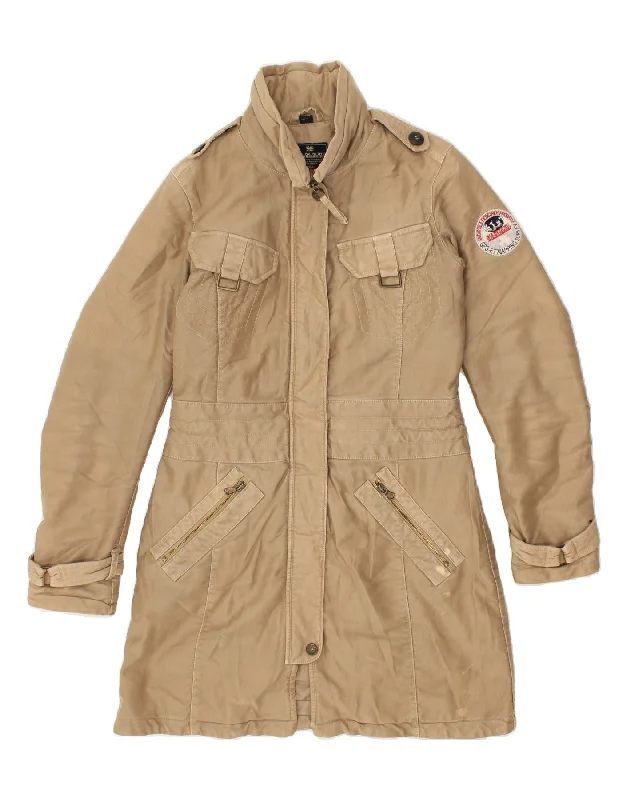 NAPAPIJRI Womens Military Coat UK 12 Medium Beige Cotton Cotton Linen Terry