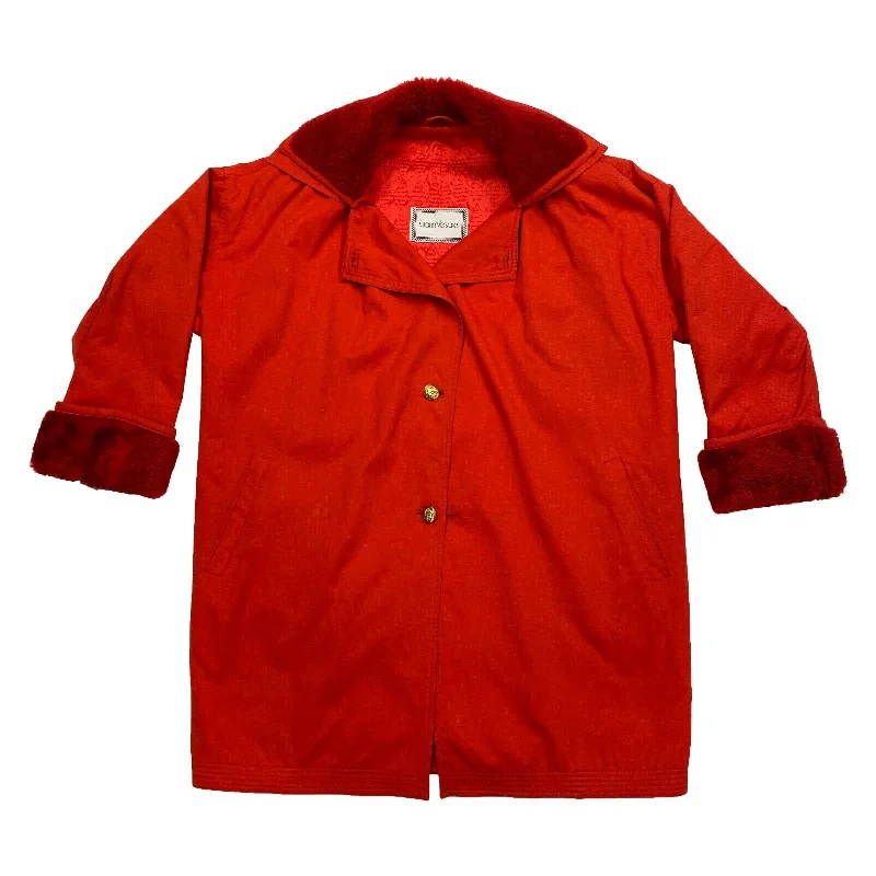 Gianni Versace Women's Velvet Trim Cotton Trench Coat | Vintage Designer Red VTG Bomber Jacket Denim Jacket Leather Jacket Gianni Versace Women's Velvet Trim Cotton Trench Coat | Vintage Designer Red VTG Bomber Jacket Denim Jacket Leather Jacket