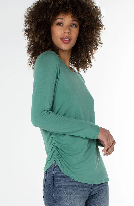 Liverpool Long Sleeve Crew Neck Modal Knit Top w Shirring (atlantic green) Halter Neck Knit Tee Liverpool Long Sleeve Crew Neck Modal Knit Top w Shirring (atlantic green) Halter Neck Knit Tee