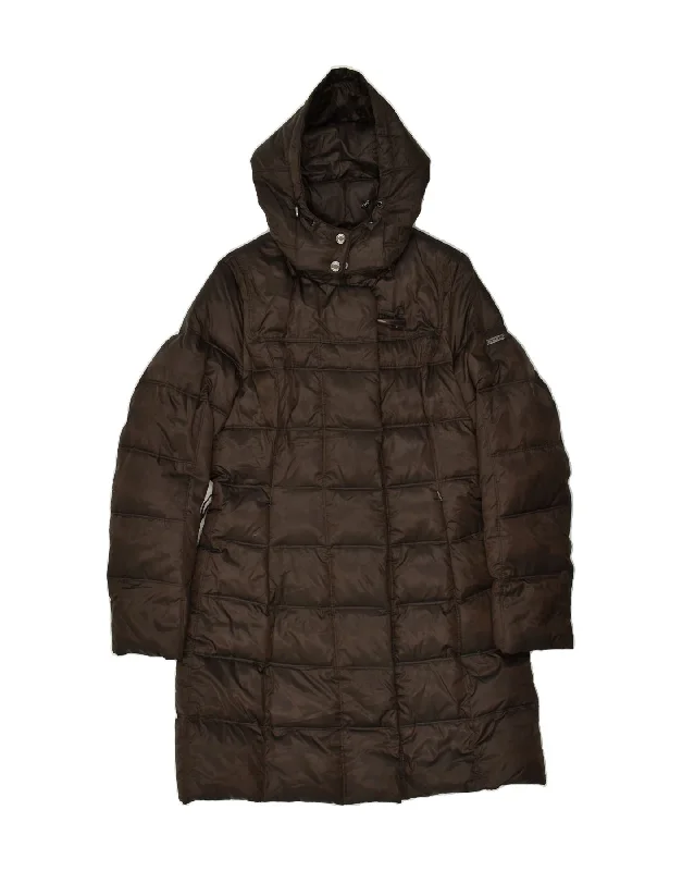 GEOX Womens Hooded Padded Coat UK 8 Small Brown Polyester Welt Pockets Slit Pockets Flap Pockets