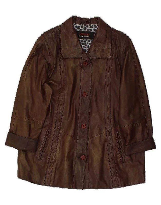 VINTAGE Womens Leather Coat IT 42 Medium Brown Leather Jersey Tulle Batik