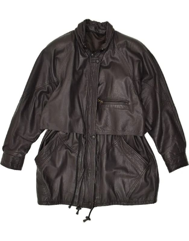 VINTAGE Womens Leather Coat UK 16 Large Black Leather Welt Pockets Slit Pockets Flap Pockets VINTAGE Womens Leather Coat UK 16 Large Black Leather Welt Pockets Slit Pockets Flap Pockets